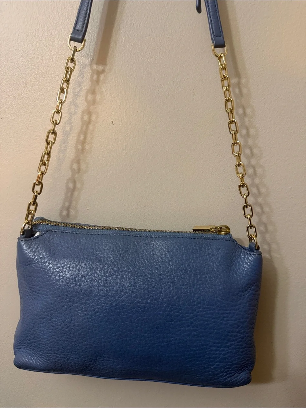 Tory Burch Cornflower Blue Leather Crossbody with Chain Strap